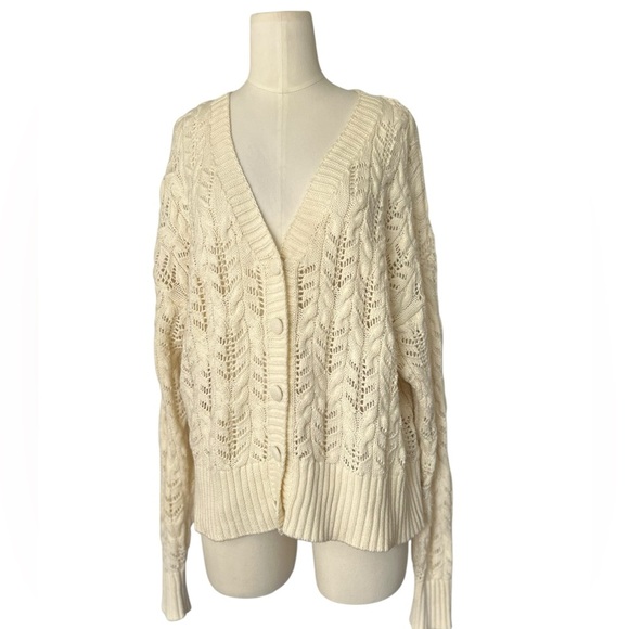 Rachel Zoe Women's Cardigan Sweater Beige Button-Up Long Sleeve Size Large - Picture 2 of 5